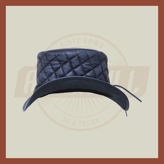 Grey Wax Quilted Vintage Style Band Lases Steampunk Top Hat Motorcycle Rider