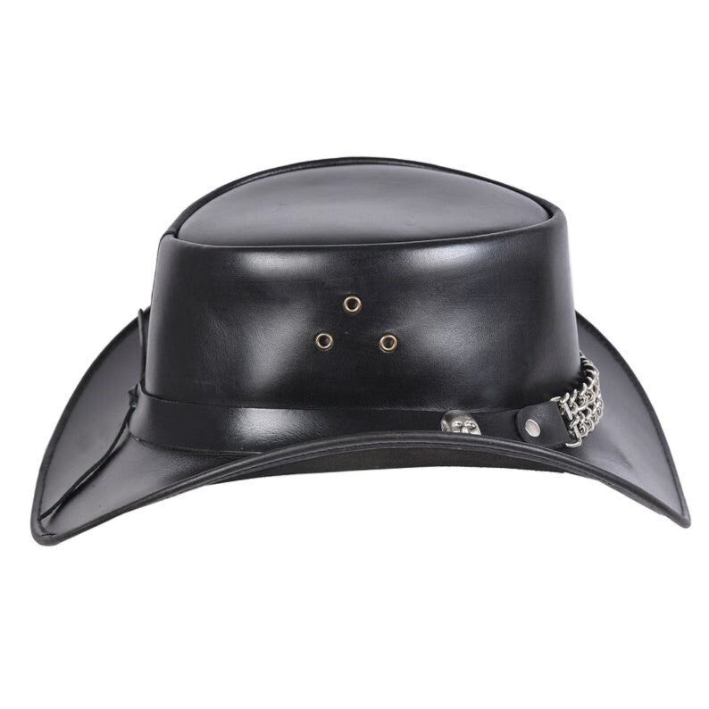 Cowboy Hat Outback Hat Unisex Western-Style Hat For Men Skull Chain Band Black Leather Hat For Women Gift For Him Gift For Her