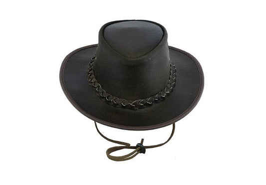 Cowboy Hat, Australian Outback Hat With Wide Brim And Braided Leather Band