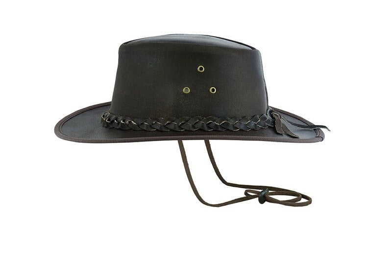 Cowboy Hat, Australian Outback Hat With Wide Brim And Braided Leather Band