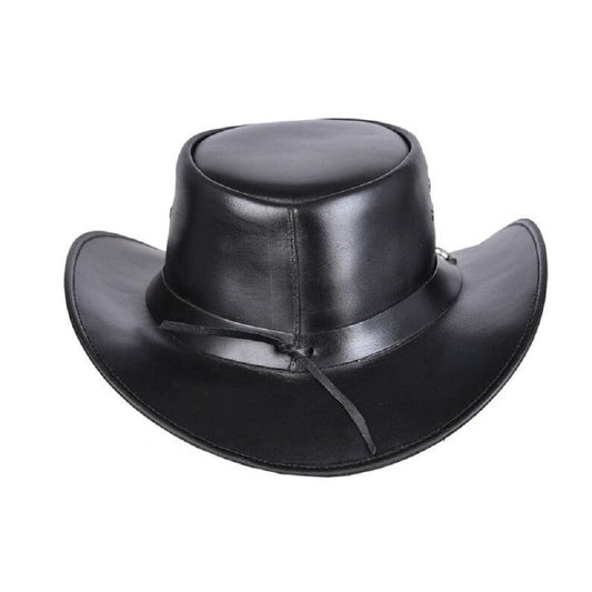 Cowboy Hat Outback Hat Unisex Western-Style Hat For Men Skull Chain Band Black Leather Hat For Women Gift For Him Gift For Her
