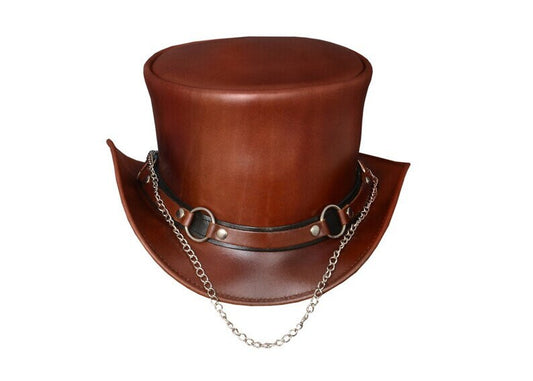 Steampunk Hat El Dorado Top Hat SR2 Band Brown Leather Hat Motorcyclists Hat Biker Hat Gift For Her Gift For Him
