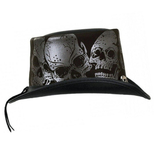 hand Made Top Hat Biker Motorcycle Rider Leather Hat Skull in Silver New with Tags Steampunk