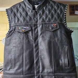 Leather Vest ,Mens Diamond Quilted Black Paisley Leather Build Denim Style Rider Motorcycle Leather Vest,Mens Vest
