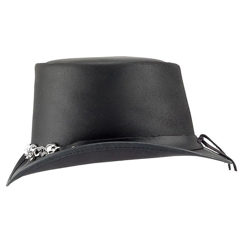 Skulls Chain Band Top Hat Steampunk Hat El Dorado Top Hat Black Steampunk Leather Hat Motorcyclists Hat Biker Hat Voodoo Hatter