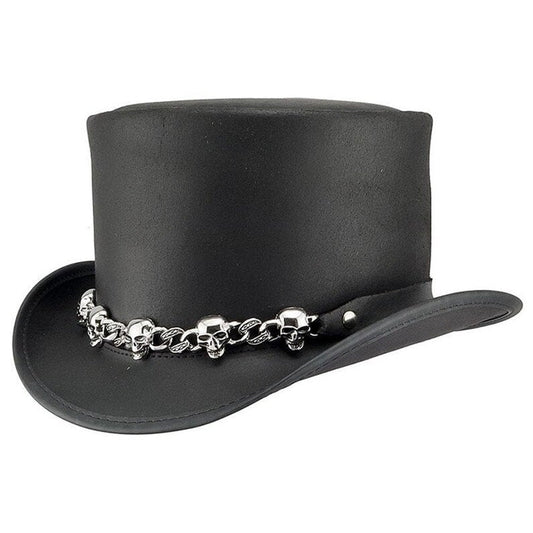 Skulls Chain Band Top Hat Steampunk Hat El Dorado Top Hat Black Steampunk Leather Hat Motorcyclists Hat Biker Hat Voodoo Hatter