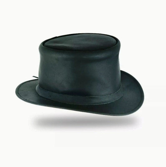 EI Dorado Top Hat Black Leather Top Hat With Simple Band Steampunk Leather Hat Motorcyclists Hat Biker Hat Magician Hat Gift For Her