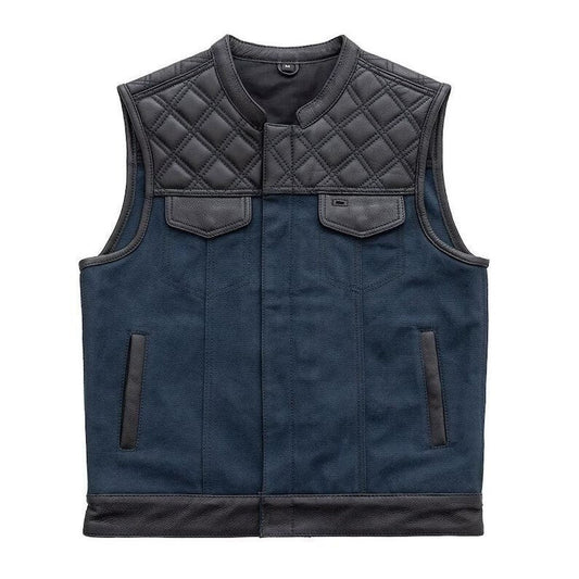 HANDMADE Men's Club Style Leather Denim Vest Stinger Hunt Club Vest Biker Blue Vest Leather Build Denim Style Rider Concealed Carry gifts