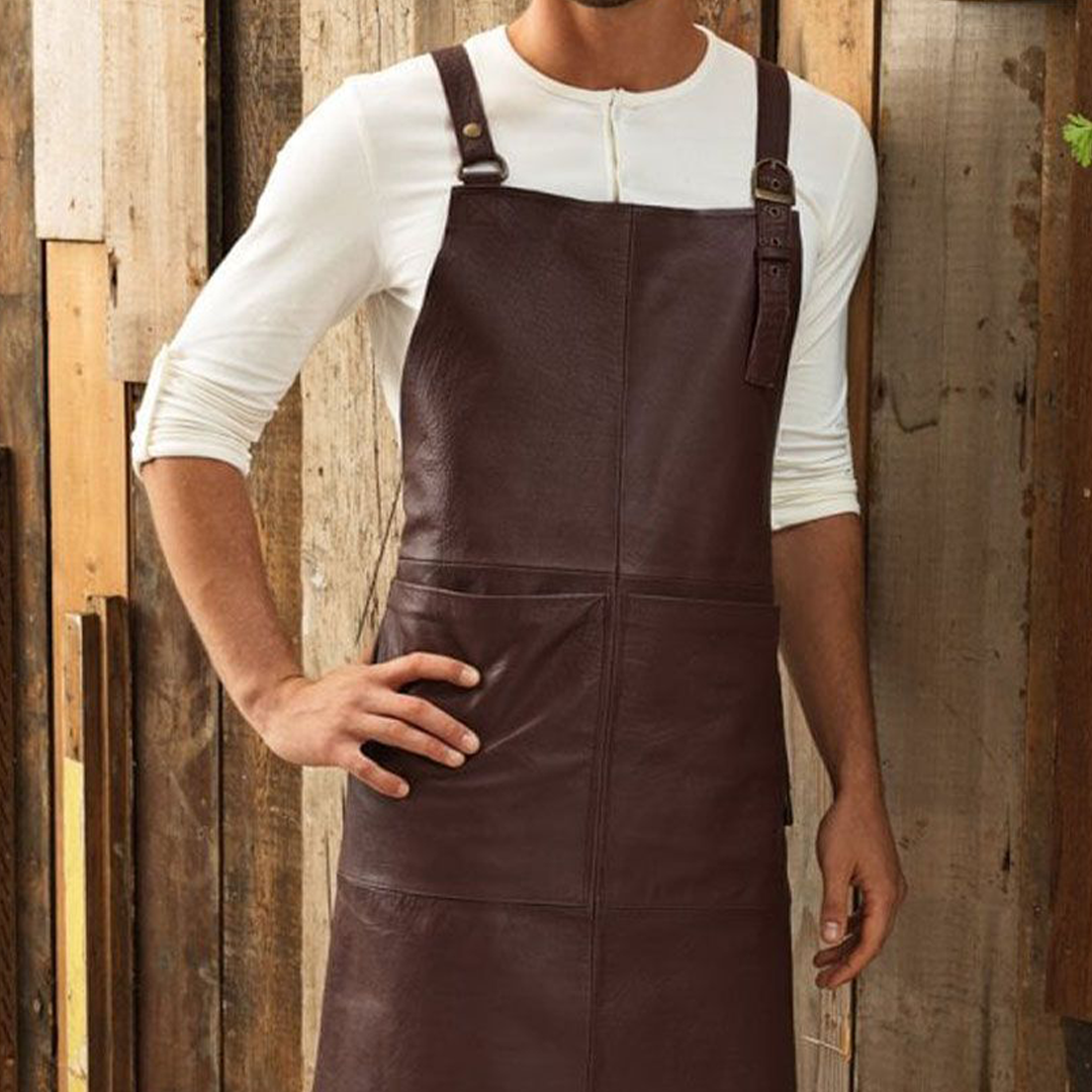 Two Front Patch Pockets Leather Kitchen Apron