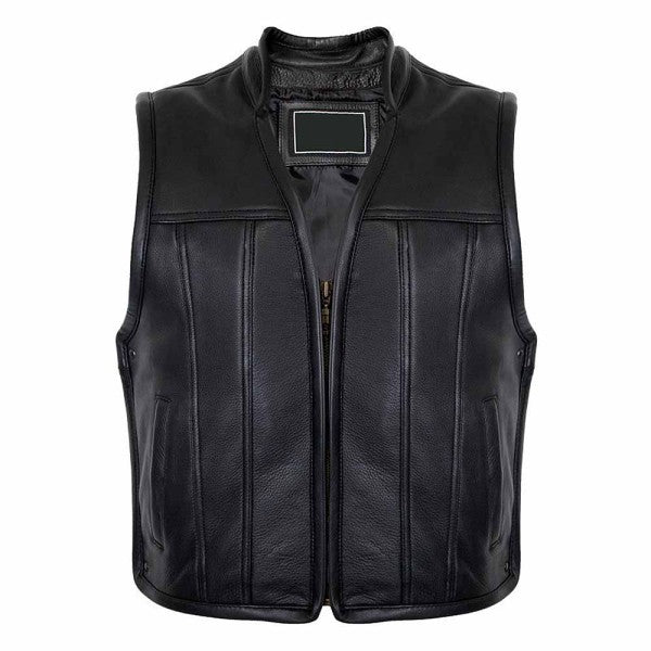 ZIPPER LEATHER VEST BIKER IN BLACK