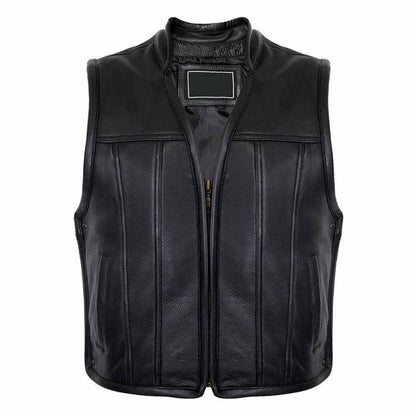 ZIPPER LEATHER VEST BIKER IN BLACK