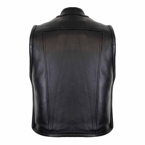 ZIPPER LEATHER VEST BIKER IN BLACK