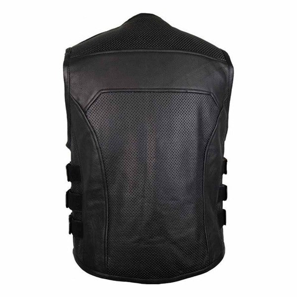 MOTORCYCLE LEATHER VEST WITH ZIPPER AND ADJUSTABLE VELCRO STRAPS