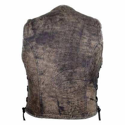 VINTAGE GRAY MEN'S LEATHER VEST BIKER KUTTE
