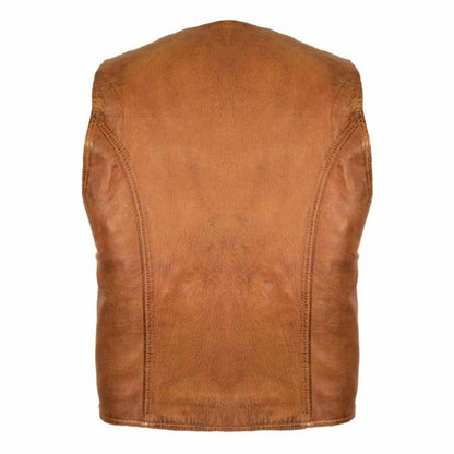 CLASSIC MEN'S LEATHER VEST IN BROWN MADE OF SOFT LAMB LEATHER