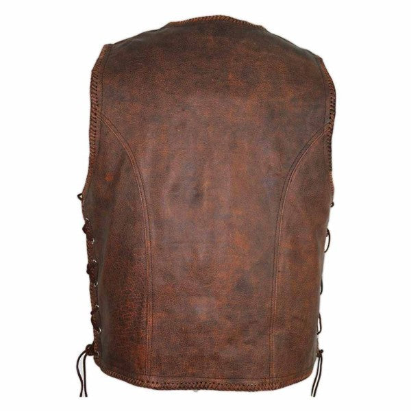 BROWN MEN'S COWHIDE BIKER LEATHER VEST