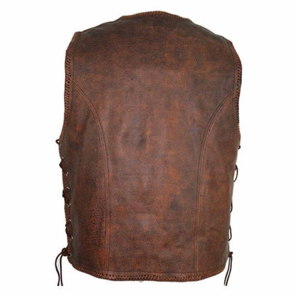 BROWN MEN'S COWHIDE BIKER LEATHER VEST