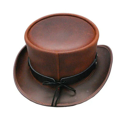 Steampunk-Inspired Brown Leather Top Hat