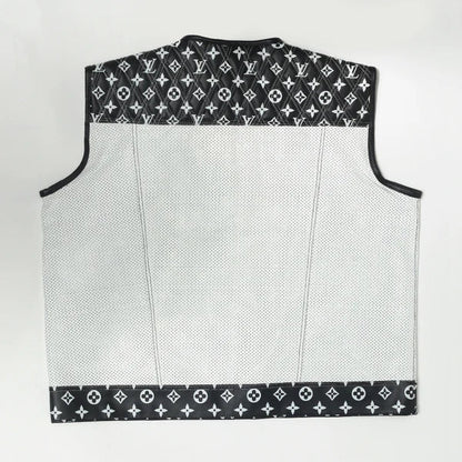 Leather Vest Men's Hunt Club White Black Paisley Leather Build Denim Style Rider Motorcycle Leather Vest Men Vest