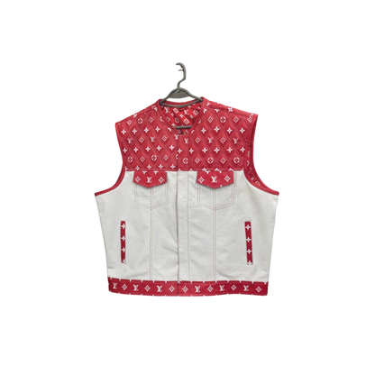 Red & White Designer Leather Vest - Bold & Trendy