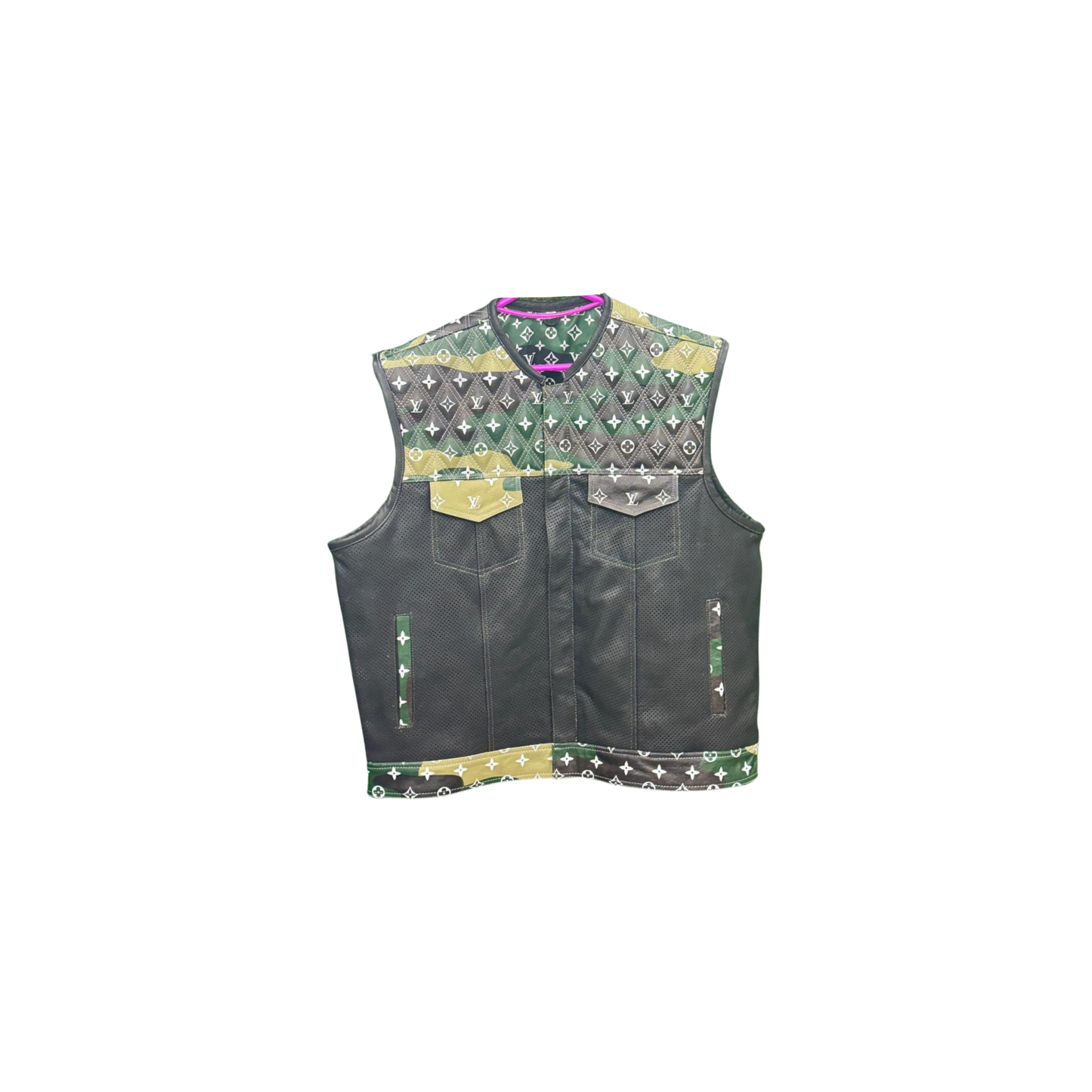 Camo-Leather Designer Leather Vest - Sleek & Versatile