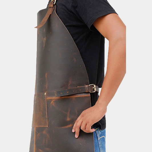 Chef Durable Cross Utility Tool Pockets Leather Apron