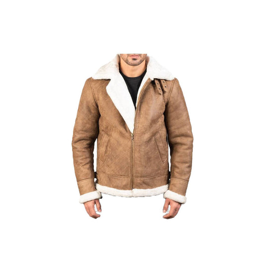 Men's Bomber Fur Shearling Aviator Leather Jacket, Handmade Distressed Brown Leather Flight Jacket.