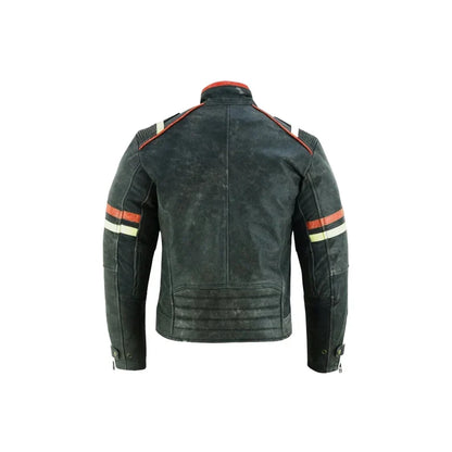 Men's Vintage Cafe Racer Biker Retro Moto Distressed Leather Jacket,Handmade Black Distressed Genuine Cowhide Leather Jacket.