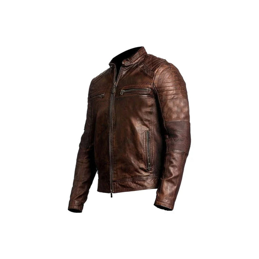 Men's New Distressed Brown Motorcycle Leather Jacket, Handmade Cafe Racer Biker Leather Jacket.