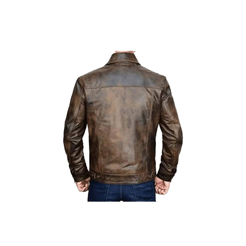 Men's biker Leather Jacket With Flap Pockets, Men's Brown Trucker Motorcycle Leather Jacket, Motorbike Leather Jacket.