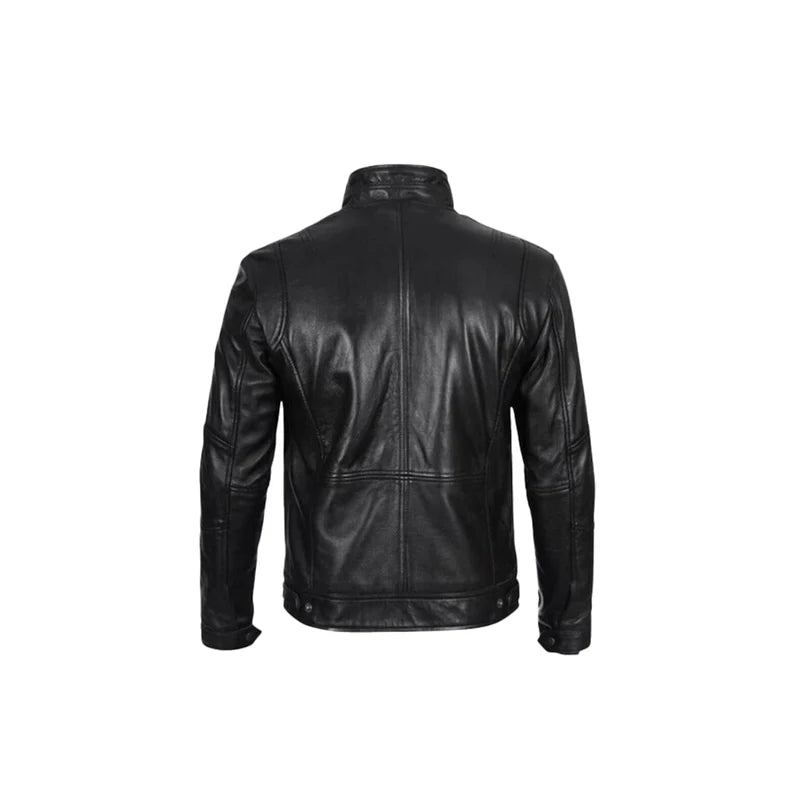 Men's Stylish Café Racer Biker Leather Jacket, Handmade Black Sheep Genuine Leather Motorcycle Jacket, Mens Leather Jacket.