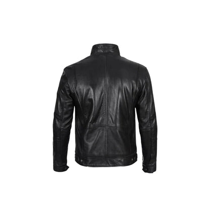 Men's Stylish Café Racer Biker Leather Jacket, Handmade Black Sheep Genuine Leather Motorcycle Jacket, Mens Leather Jacket.
