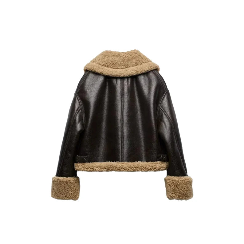 Women Sheepskin Flying RAF Sheepskin Leather jacket, Handmade Brown Bomber Leather Look Fur Aviator Coat,Luxury gift for women.