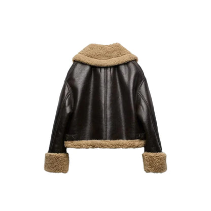 Women Sheepskin Flying RAF Sheepskin Leather jacket, Handmade Brown Bomber Leather Look Fur Aviator Coat,Luxury gift for women.