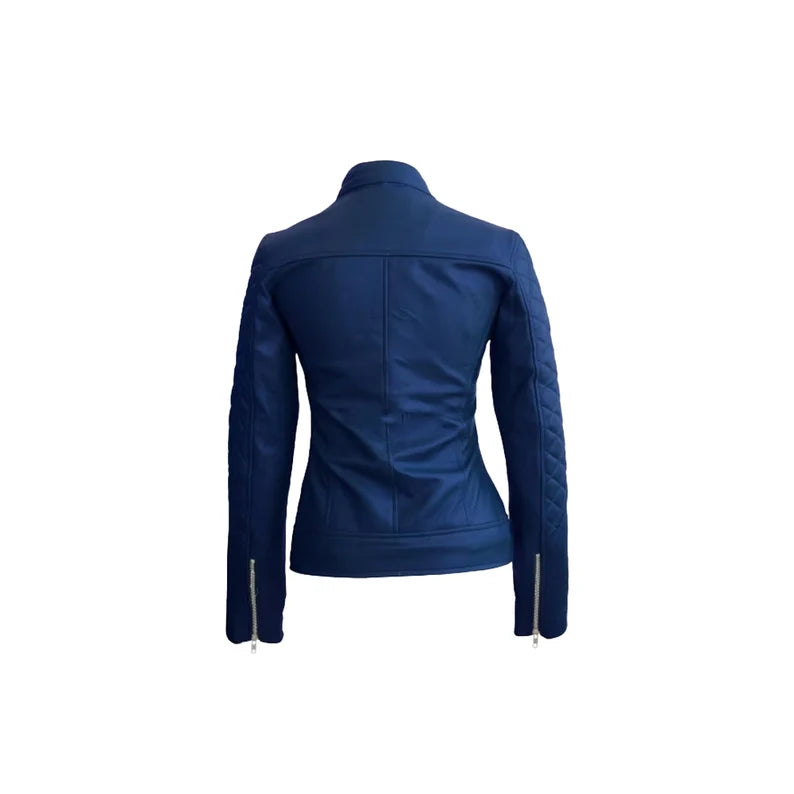 Women's Lambskin Real Leather Jacket, Handmade Blue Biker Slim fit Leather Jacket. Fashion Leather Jacket.