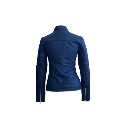 Women's Lambskin Real Leather Jacket, Handmade Blue Biker Slim fit Leather Jacket. Fashion Leather Jacket.