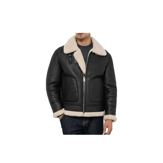 Men's Bomber Shearling Fur Leather Jacket, RAF Aviator Flying Flight Leather Jacket, Gift for Him.