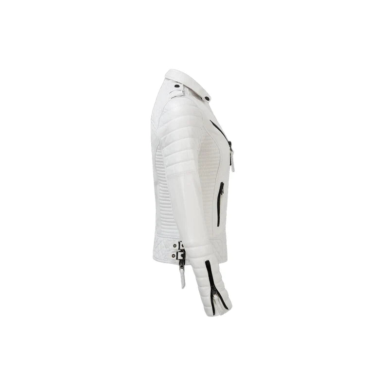 New Stylish Women's White biker Leather Jacket, Handmade Soft Lambskin Vintage Motorcycle Racing jacket,