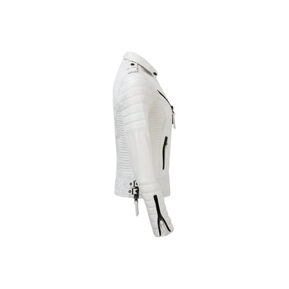 New Stylish Women's White biker Leather Jacket, Handmade Soft Lambskin Vintage Motorcycle Racing jacket,
