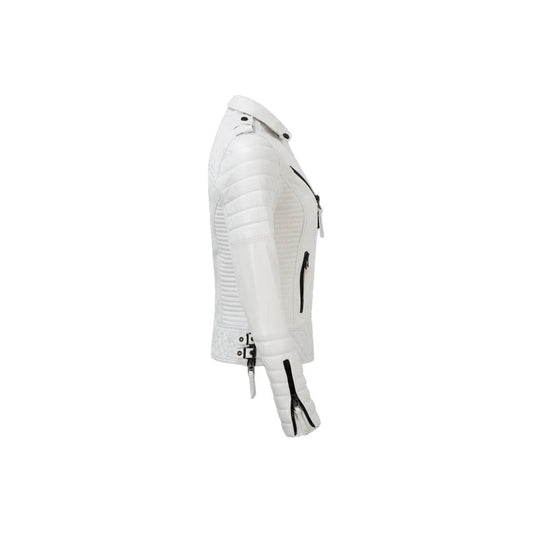 New Stylish Women's White biker Leather Jacket, Handmade Soft Lambskin Vintage Motorcycle Racing jacket,