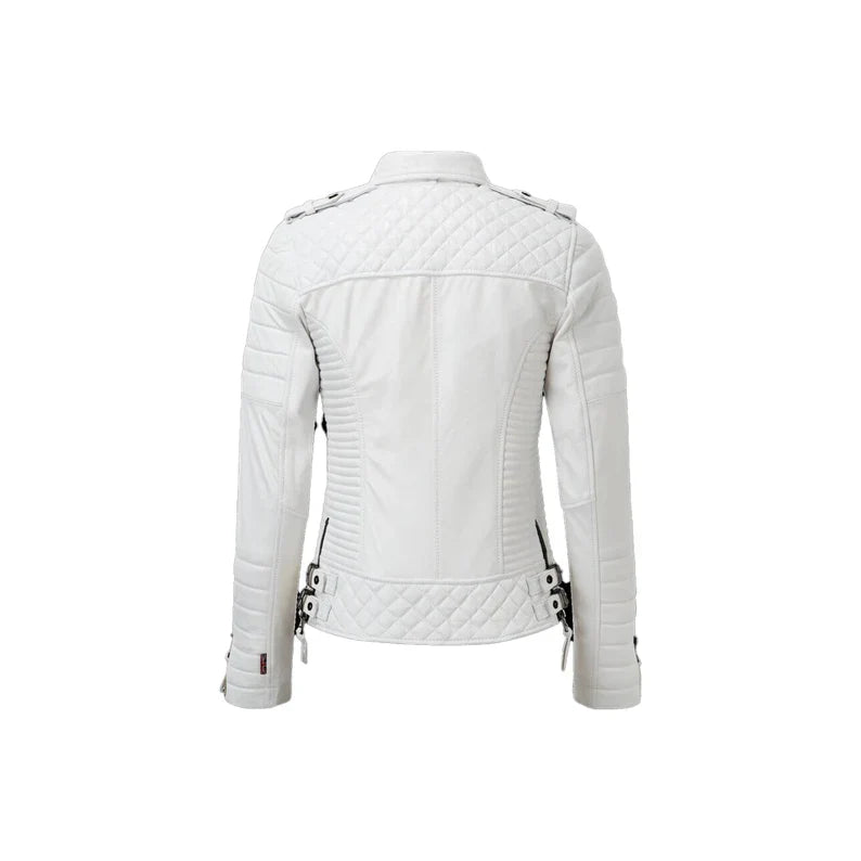 New Stylish Women's White biker Leather Jacket, Handmade Soft Lambskin Vintage Motorcycle Racing jacket,