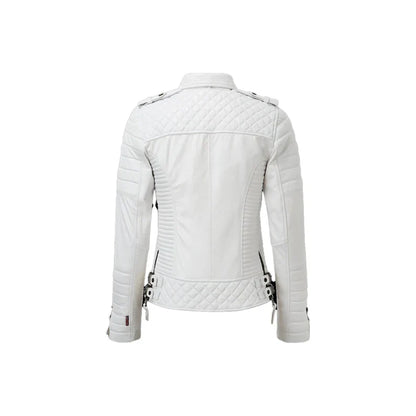 New Stylish Women's White biker Leather Jacket, Handmade Soft Lambskin Vintage Motorcycle Racing jacket,