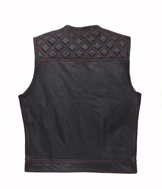 F1 Red Bandana, Hunt Club Leather Builder Diamond Quilted Custom Biker Vest, Motorcycle Leather Vest