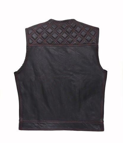 F1 Red Bandana, Hunt Club Leather Builder Diamond Quilted Custom Biker Vest, Motorcycle Leather Vest