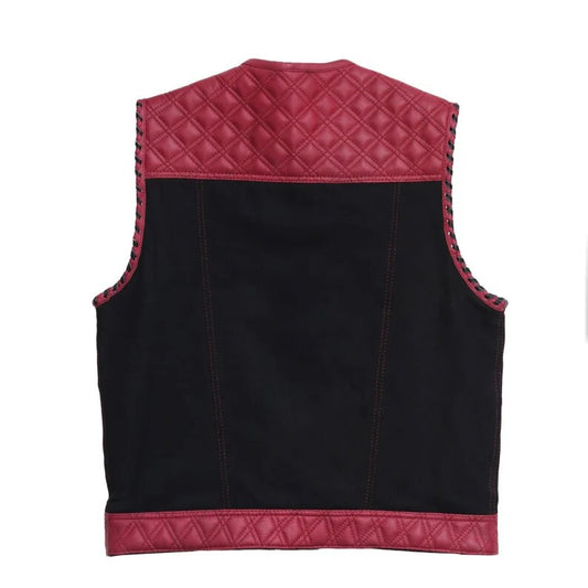 Hand Made OX Blood Mens Hunt Club Double Diamond Quilted MC Club Biker Motorcycle Rider Leather Vest