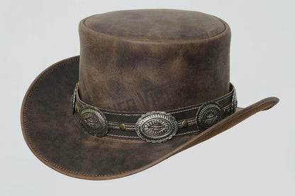 Top Hat-Pale Rider Distress Brown Leather hat,Leather Top Hat, Gothic Top Hat, Men's Top Hat, Steampunk Top Hat, Custom Top Hat
