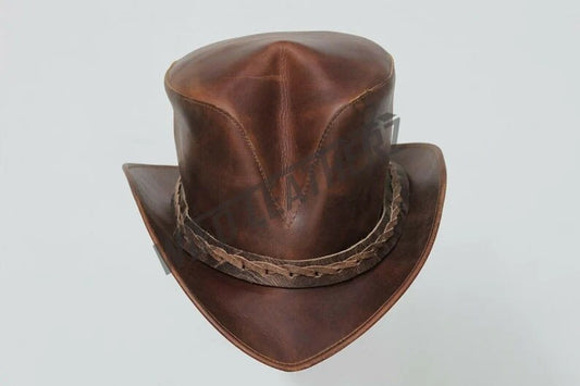 Hand Made New V Shape Braided Band Distress Brown Top Hat Steampunk Old look Headwear