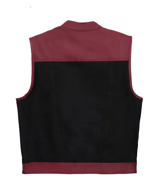 Hand Made Leather & Denim OX Blood Biker Rally Rider Motorcycle MC Club Men Vest