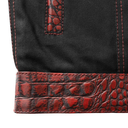 Leather Vest ,Crockodile Plated Leather Red Wax Motorcycle Mens Vest Denim Vest Black Vest