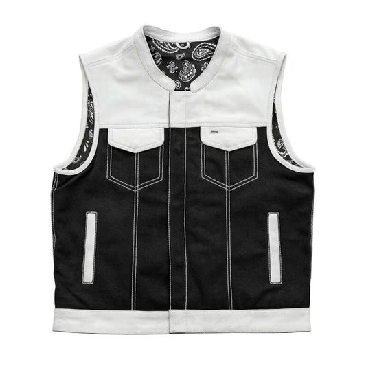 Mens Hunt Club Black Paisley Leather Build Denim Style Rider Motorcycle Biker Vest,Leather Vest